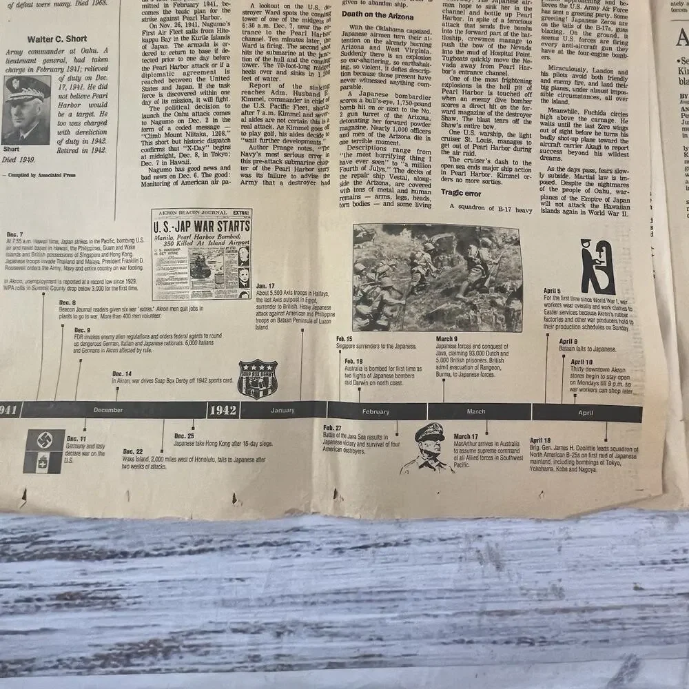 Vintage Akron Beacon Journal Newspaper Dec 1 1991/Dec 7 1941 Pearl Harbor Infamy